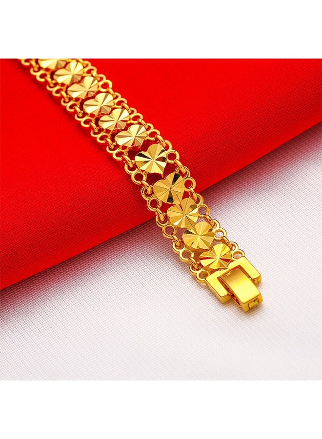 Heart Decor Chain Bracelet Cuff Bangle Jewelry Gift for Women Wife Golden - Image 2